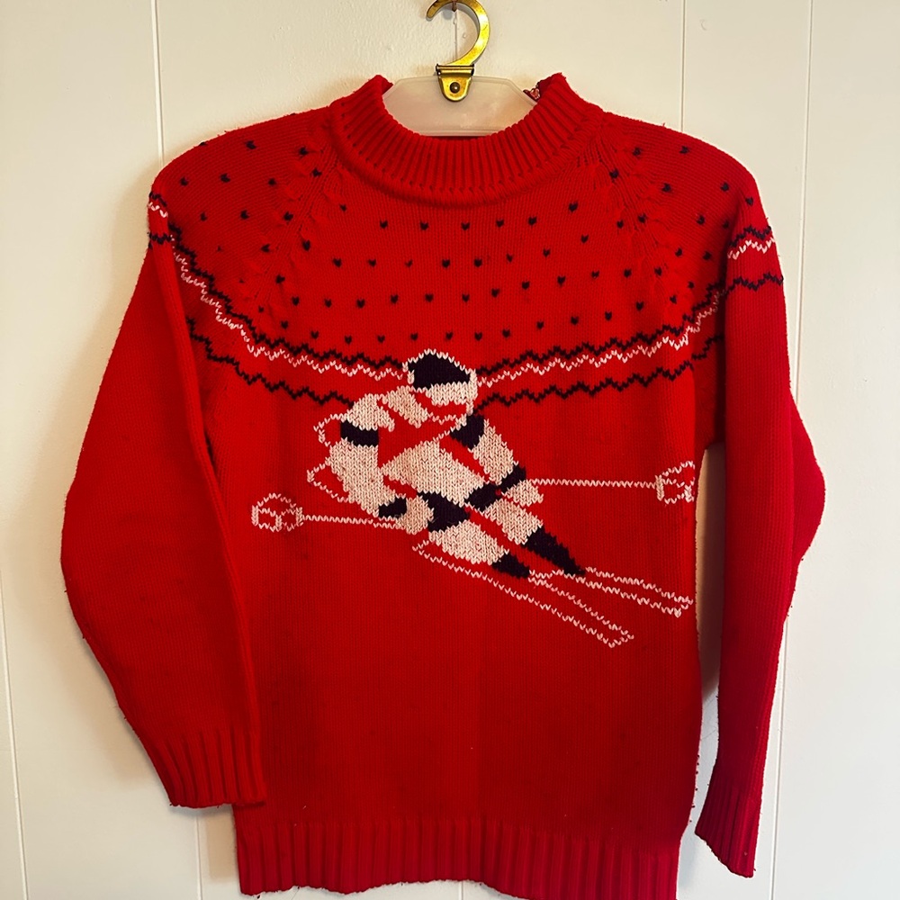 Vintage Red Knit Ski Sweater
